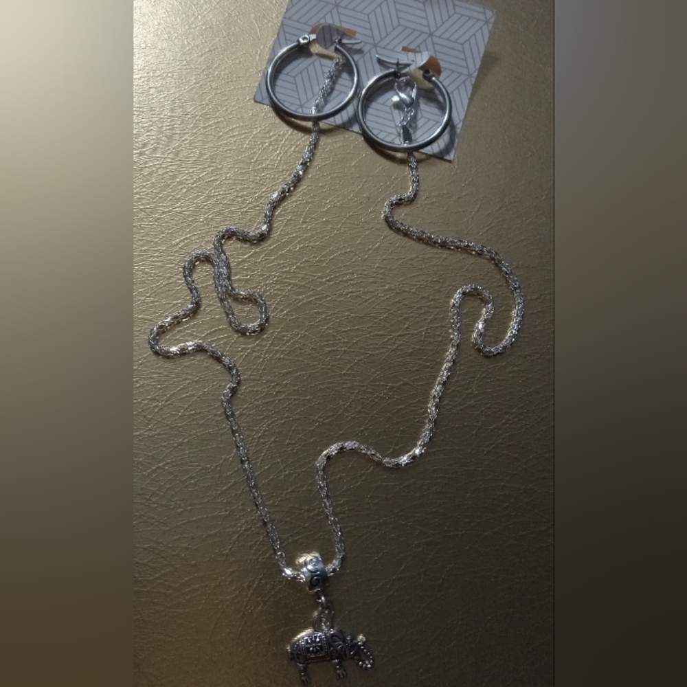 Silver Elephant Necklace & Earrings Set with Reflective Finish Design By Me.